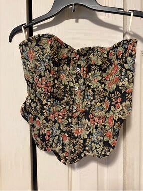 Lacemade Floral Brocade Strapless Corset Top - Black Multi
